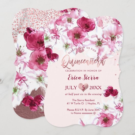 PixDezines Quinceañera/Dark Cherry Blossom Kaart (Voorkant / Achterkant)