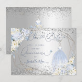 PixDezines Quinceanera Dusty Blue Dress Save Date Kaart (Voorkant / Achterkant)