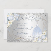 PixDezines Quinceanera Dusty Blue Dress Save Date Kaart (Voorkant)