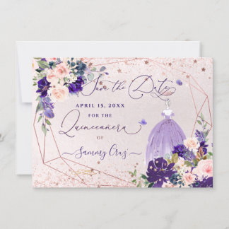 PixDezines Quinceanera Dusty Paarse Dress Invitat Kaart