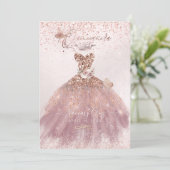 PixDezines Quinceanera Dusty Roos Glitter Gown Kaart (Staand voorkant)