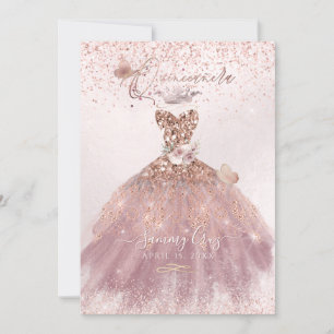 PixDezines Quinceanera Dusty Roos Glitter Gown Kaart