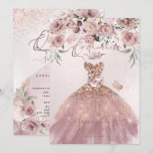 PixDezines Quinceanera Dusty Roos Glitter Gown Kaart (Voorkant / Achterkant)