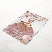 PixDezines Quinceanera Dusty Roos Gold Gown Folie Uitnodiging (Gedraaid)