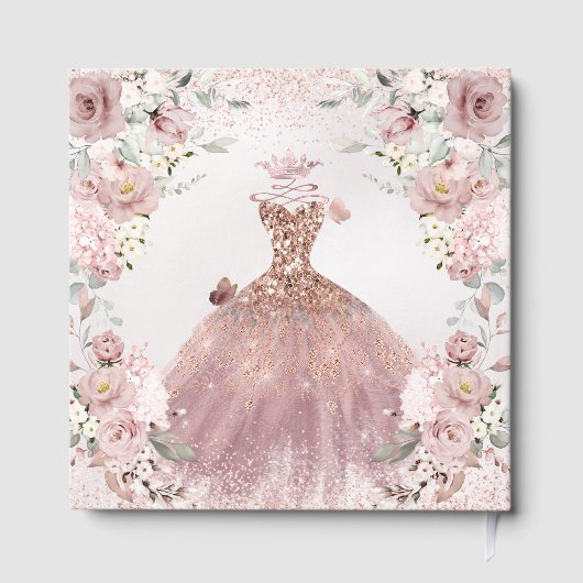 PixDezines Quinceanera Dusty Roos Gold Gown Gastenboek (Achterkant)