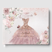 PixDezines Quinceanera Dusty Roos Gold Gown Gastenboek (Voorkant)