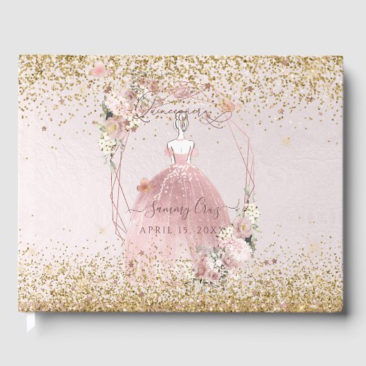 PixDezines Quinceanera Dusty Roos Gold H2 Gastenboek (Voorkant)