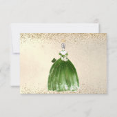 PixDezines Quinceanera Emerald Green Dress-kaart Save The Date (Achterkant)