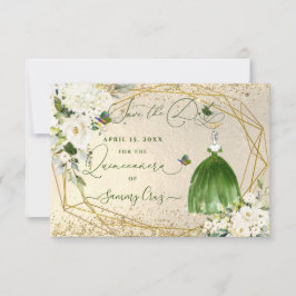 PixDezines Quinceanera Emerald Green Dress-kaart Save The Date