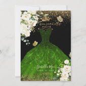 PixDezines Quinceanera Emerald Green Glitter Gown Kaart (Voorkant)