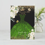 PixDezines Quinceanera Emerald Green Glitter Gown Kaart (Staand voorkant)