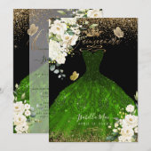 PixDezines Quinceanera Emerald Green Glitter Gown Kaart (Voorkant / Achterkant)