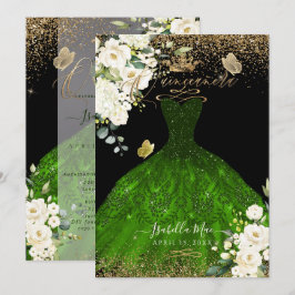 PixDezines Quinceanera Emerald Green Glitter Gown Kaart