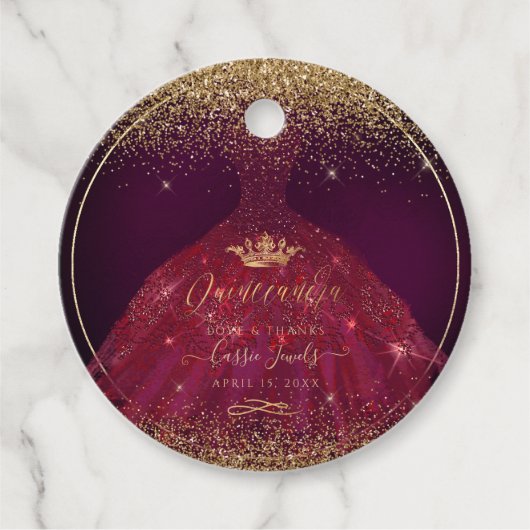 PixDezines Quinceanera Glitter Bourgogne Bedankjes Labels (Voorkant)