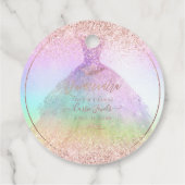 PixDezines Quinceanera Glitter Cotton Snoep Gown Bedankjes Labels (Achterkant)