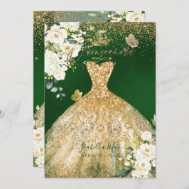 PixDezines Quinceanera Gold Glitter Gown Green Kaart