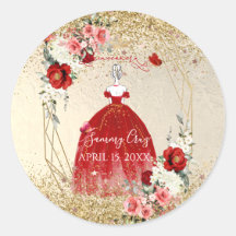 PixDezines Quinceanera H2 Bloemen Rode Jurk 