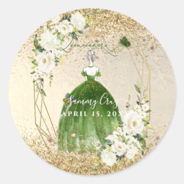 PixDezines Quinceanera H2 Emerald Green Dress Ronde Sticker