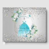 PixDezines Quinceanera H2 Flowers Aqua Blue Dress Gastenboek (Voorkant)
