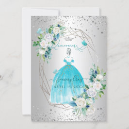 PixDezines Quinceanera H2 Flowers Aqua Blue Dress Kaart