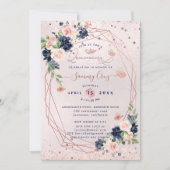 PixDezines Quinceanera H2 Flowers Blush Navy Kaart (Voorkant)