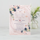 PixDezines Quinceanera H2 Flowers Blush Navy Kaart (Staand voorkant)
