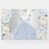 PixDezines Quinceanera H2 Flowers Dusty Blue Rozen Gastenboek (Achterkant)