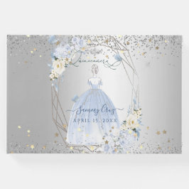 PixDezines Quinceanera H2 Flowers Dusty Blue Rozen Gastenboek
