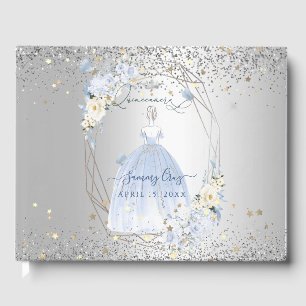 PixDezines Quinceanera H2 Flowers Dusty Blue Rozen Gastenboek