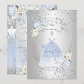 PixDezines Quinceanera H2 Flowers Dusty Blue Rozen Kaart (Voorkant / Achterkant)