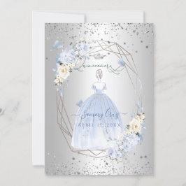 PixDezines Quinceanera H2 Flowers Dusty Blue Rozen Kaart