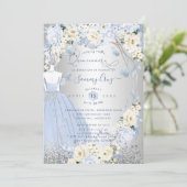 PixDezines Quinceanera H2 Flowers Dusty Blue Rozen Kaart (Staand voorkant)