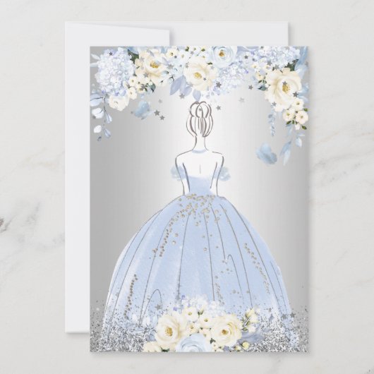 PixDezines Quinceanera H2 Flowers Dusty Blue Rozen Kaart (Achterkant)