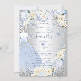 PixDezines Quinceanera H2 Flowers Dusty Blue Rozen Kaart