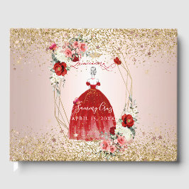 PixDezines Quinceanera H2 Flowers Red Dress Gastenboek