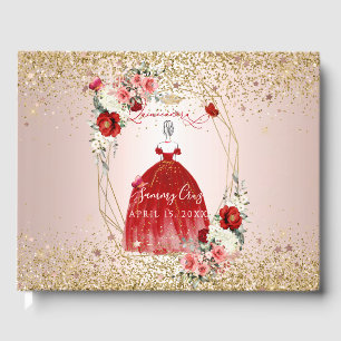 PixDezines Quinceanera H2 Flowers Red Dress Gastenboek
