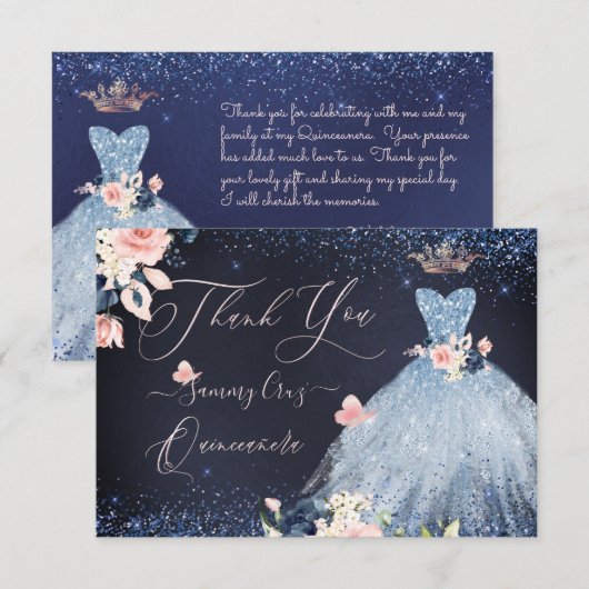 PixDezines Quinceanera Hartelijk dank Bedankkaart (Voorkant / Achterkant)