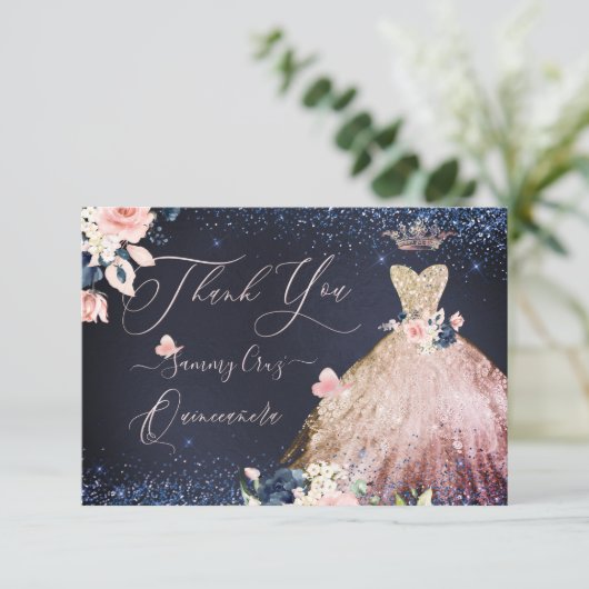 PixDezines Quinceanera Hartelijk dank Bedankkaart (Staand voorkant)