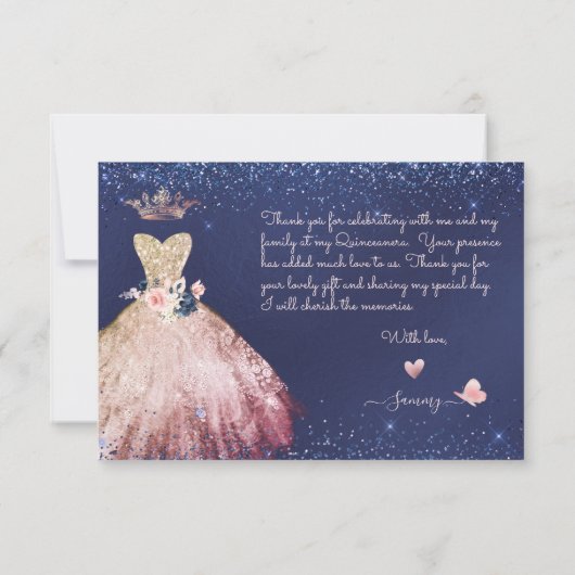 PixDezines Quinceanera Hartelijk dank Bedankkaart (Achterkant)