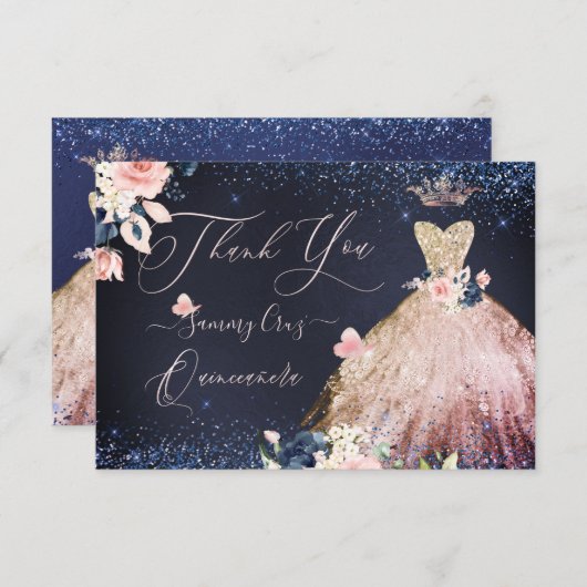 PixDezines Quinceanera Hartelijk dank Bedankkaart (Voorkant / Achterkant)