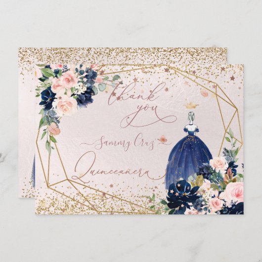 PixDezines Quinceanera Navy Blue Hartelijk dank Kaart (Voorkant / Achterkant)