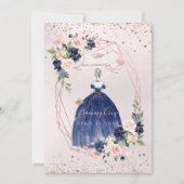 PixDezines Quinceanera Navy Roos Gold H2 Flowers Kaart (Voorkant)