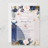 PixDezines Quinceanera Navy Roos Gold H2 Flowers Kaart (Achterkant)