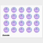 PixDezines Quinceanera Paars+Violet Gown Ronde Sticker (Vel)