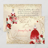 PixDezines Quinceanera Red Gown Dank je Kaart (Voorkant / Achterkant)