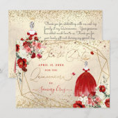 PixDezines Quinceanera Red Gown Save the Date Kaart (Voorkant / Achterkant)