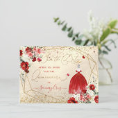 PixDezines Quinceanera Red Gown Save the Date Kaart (Staand voorkant)