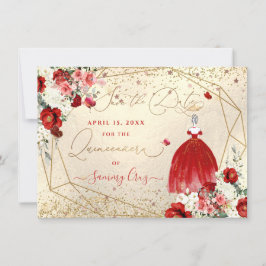 PixDezines Quinceanera Red Gown Save the Date Kaart