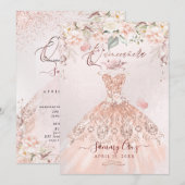 PixDezines Quinceanera Roos Gold Glitter Gown Kaart (Voorkant / Achterkant)