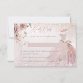 PixDezines Quinceanera RSVP Dusty Roos Gown Kaart (Achterkant)